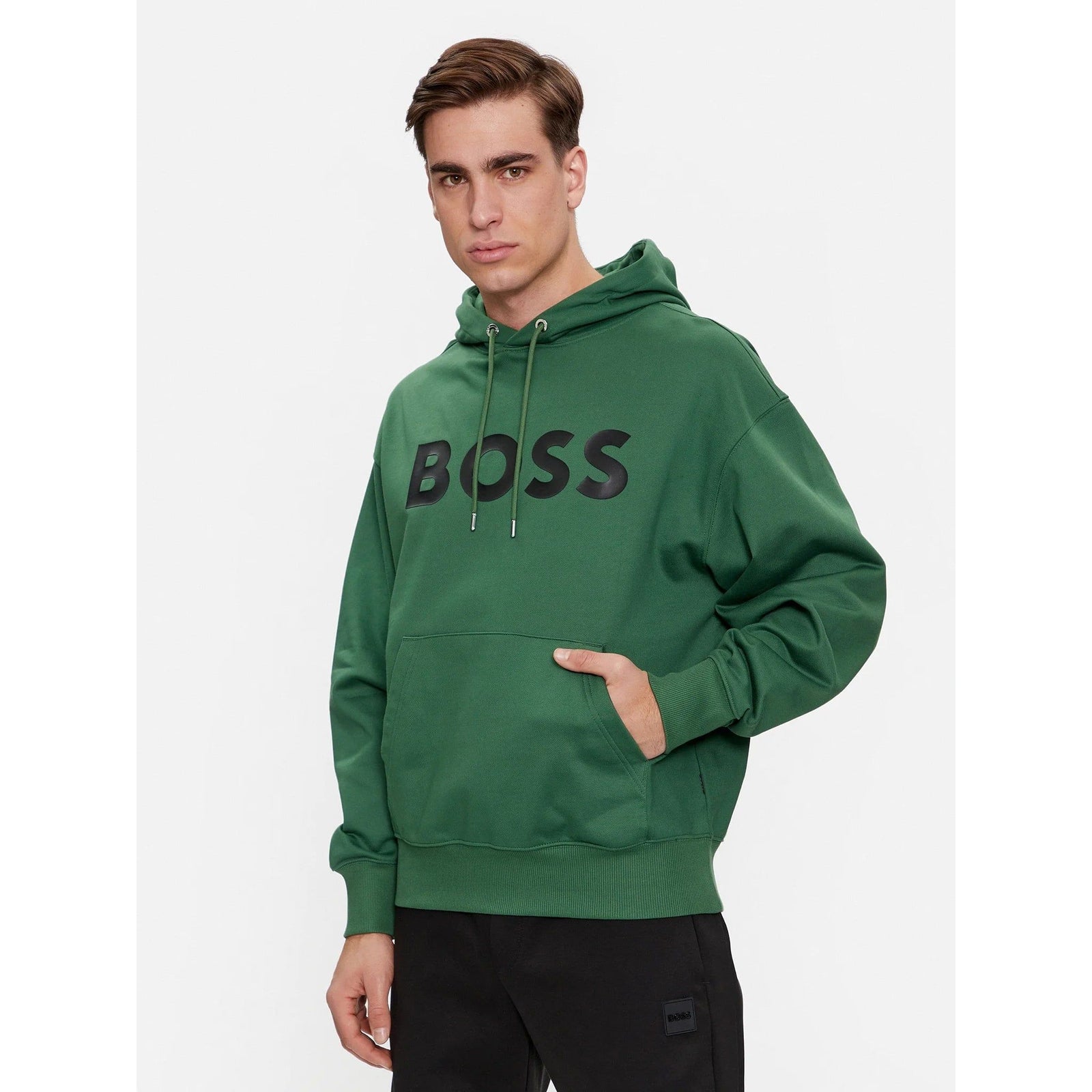 BOSS COTTON-TERRY HOODIE WITH RUBBER-PRINT LOGO - Yooto