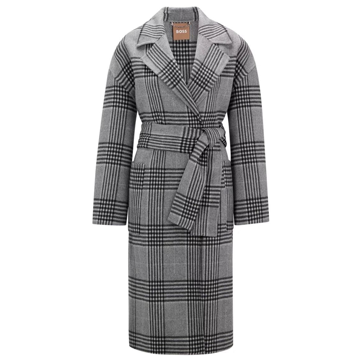 BOSS HOUNDSTOOTH-CHECK FORMAL COAT WITH BELTED CLOSURE - Yooto