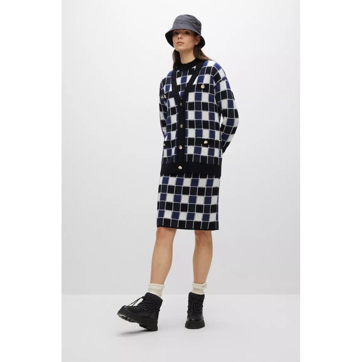 BOSS RELAXED-FIT CHECKED CARDIGAN WITH LOGO BUTTONS - Yooto