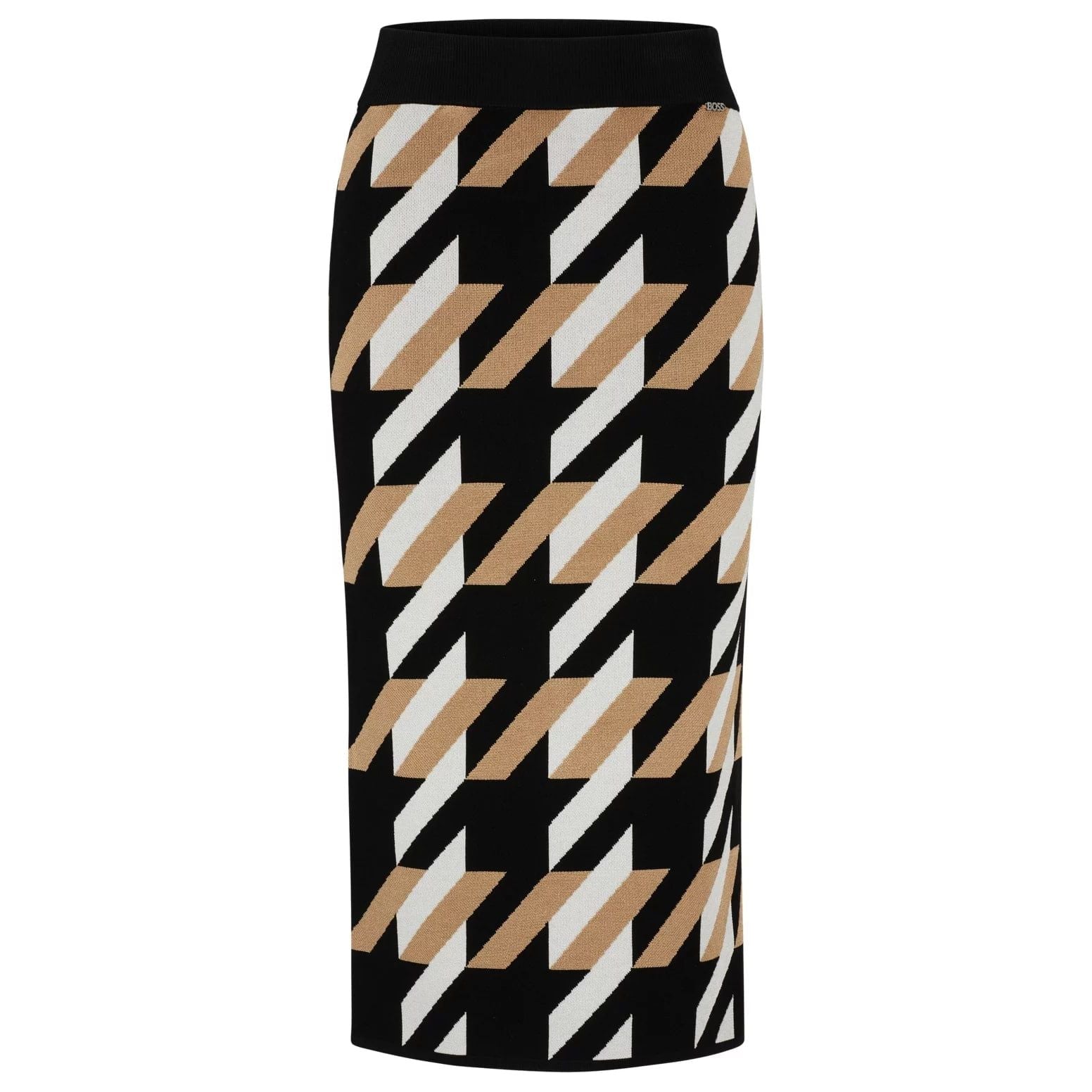 BOSS KNITTED JACQUARD-PATTERN PENCIL SKIRT WITH LOGO TRIM - Yooto