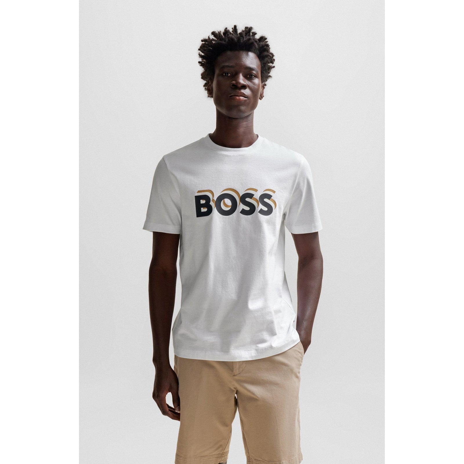 BOSS COTTON JERSEY T-SHIRT WITH LOGO IN THE BRAND'S TYPICAL COLOURS - Yooto