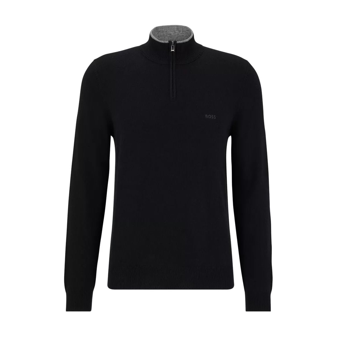 BOSS ZIP-NECK SWEATER IN VIRGIN WOOL WITH EMBROIDERED LOGO - Yooto