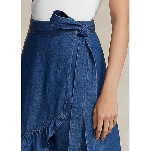 Load image into Gallery viewer, POLO RALPH LAUREN WRAP SKIRT IN CHAMBRAY AND RUFFLES - Yooto
