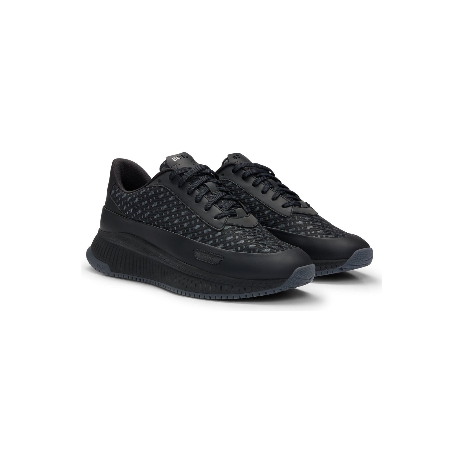 BOSS MONOGRAM-JACQUARD TRAINERS WITH RUBBERIZED FAUX LEATHER - Yooto