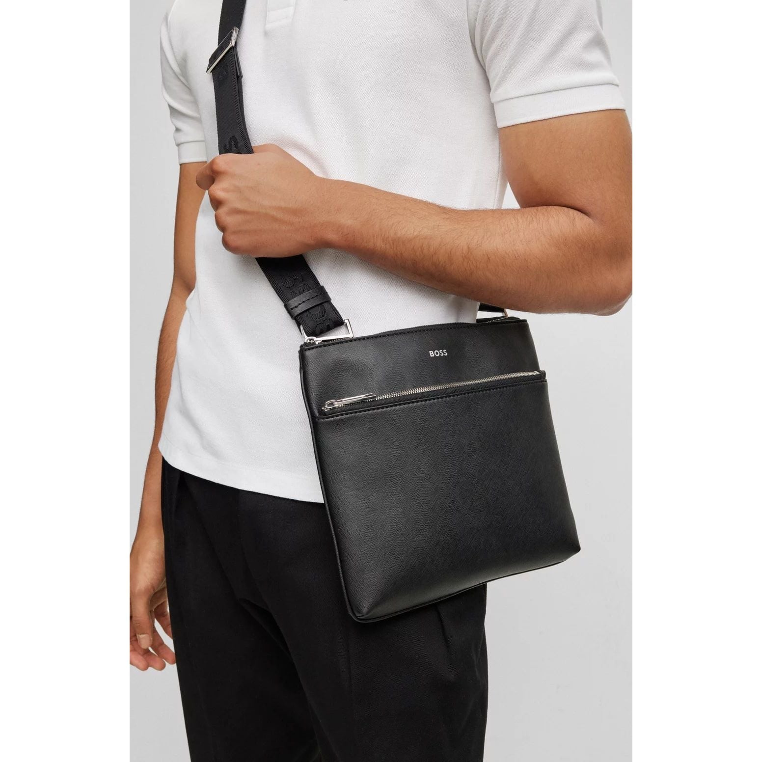 BOSS STRUCTURED-LEATHER ENVELOPE BAG WITH LOGO DETAIL - Yooto