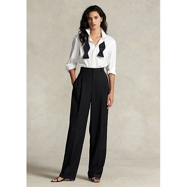 Polo Ralph Lauren Pleated Wool Wide-Leg Tuxedo Trouser - Yooto