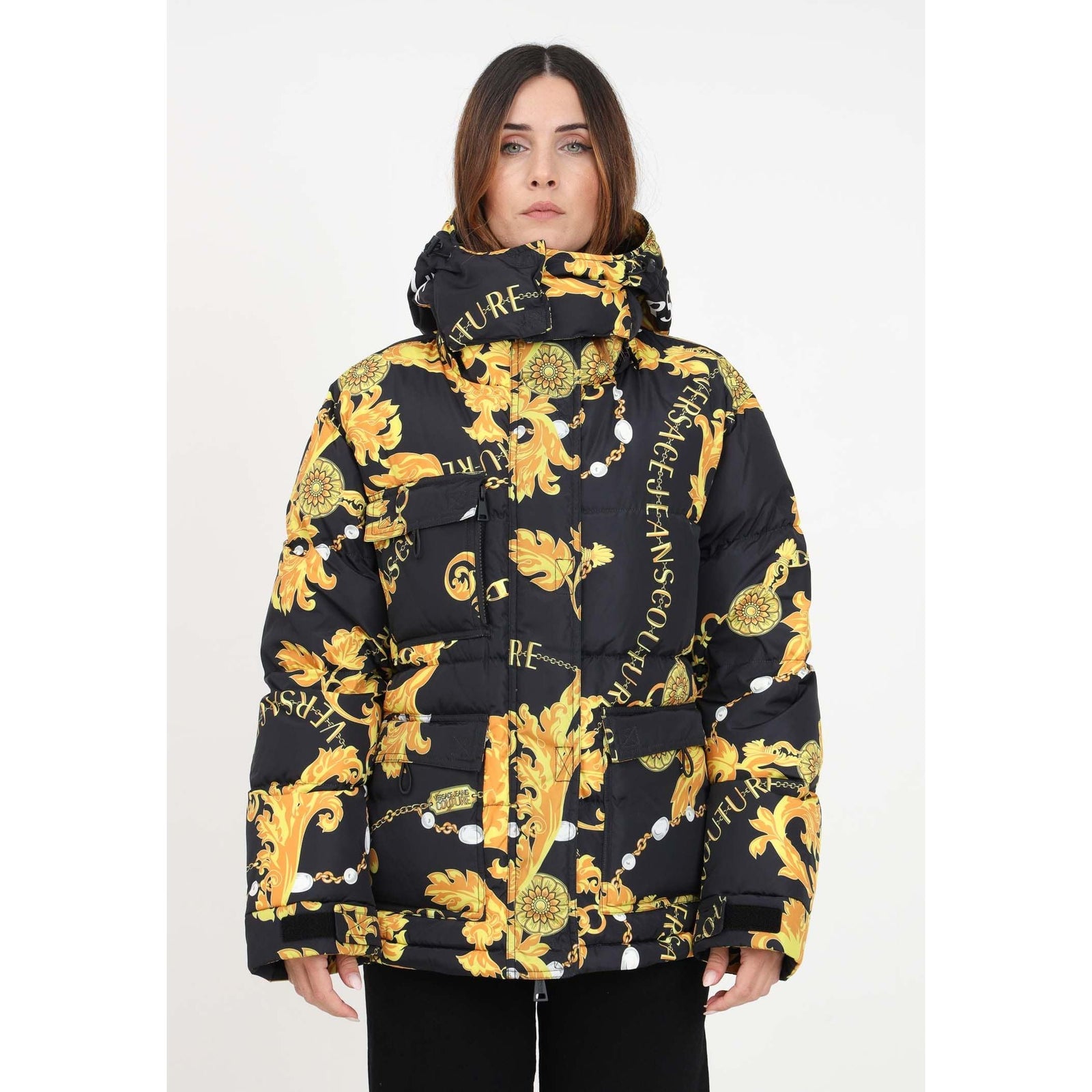 VERSACE JEANS COUTURE DOWN JACKET WITH COUTURE LOGO PRINT - Yooto