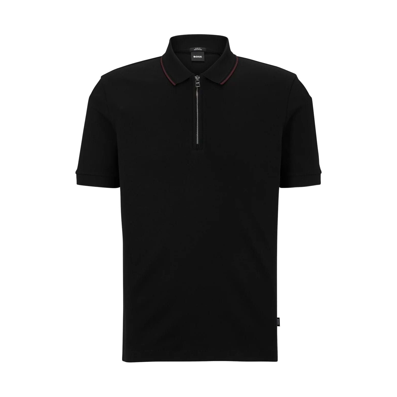 BOSS ZIP-NECK SLIM-FIT POLO SHIRT IN INTERLOCK COTTON - Yooto