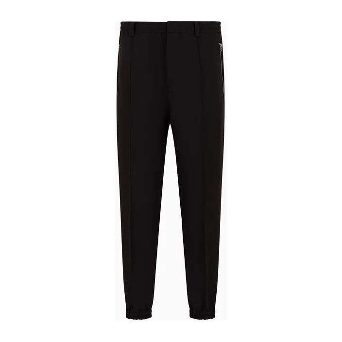 EMPORIO ARMANI SOFT VISCOSE-BLEND TROUSERS WITH CENTRAL RIBS AND ELASTICATED HEM - Yooto