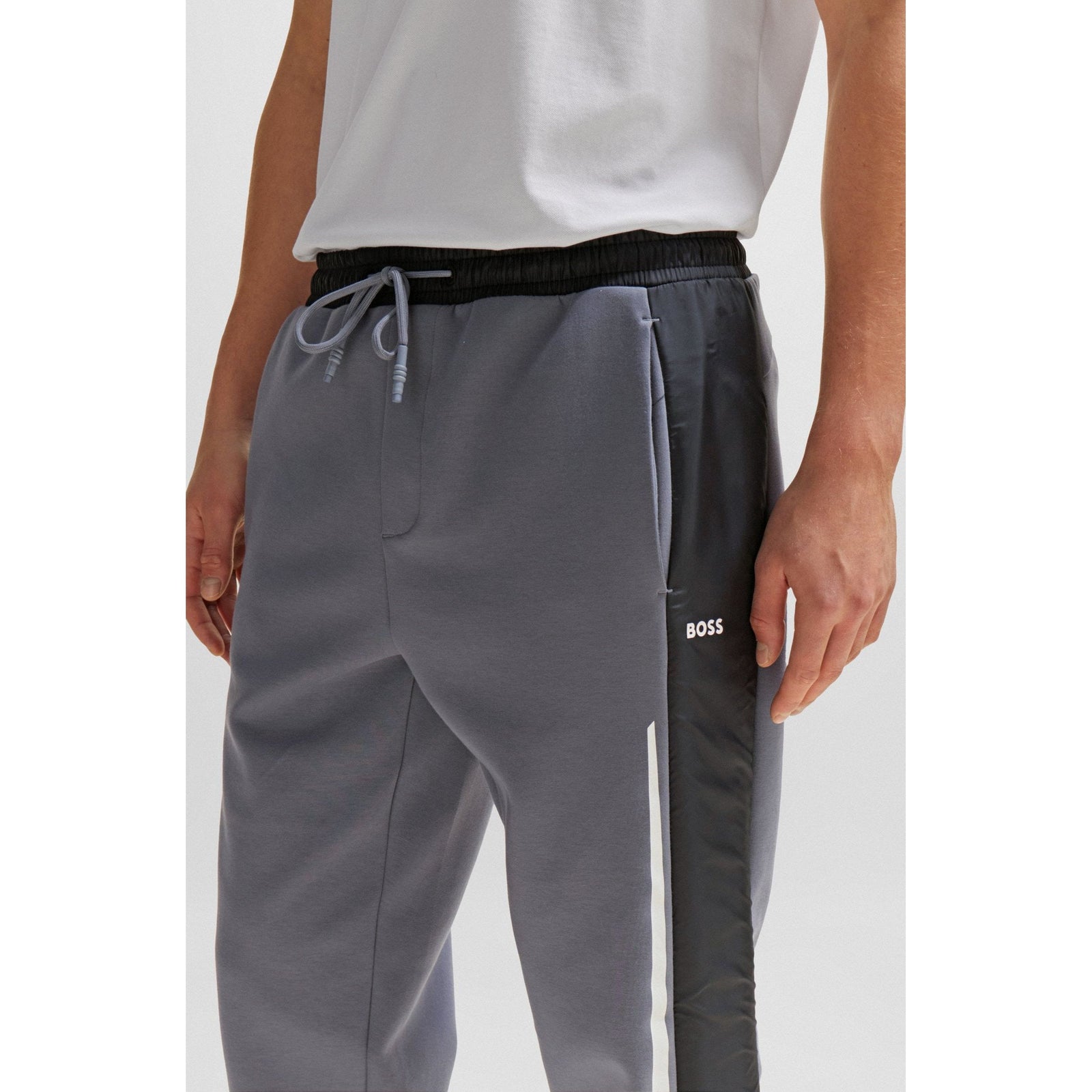 BOSS MIXED-MATERIAL TRACKSUIT BOTTOMS WITH PRINTED LOGO - Yooto