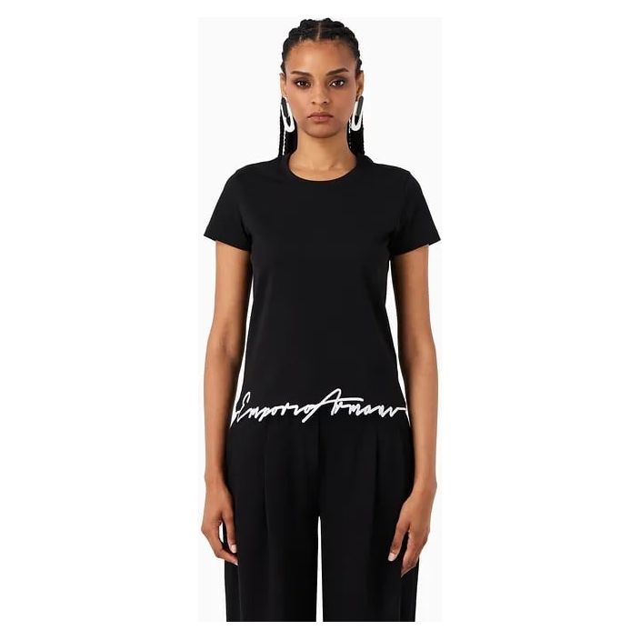 EMPORIO ARMANI ORGANIC-JERSEY T-SHIRT WITH EMBROIDERED SHAPED HEM - Yooto