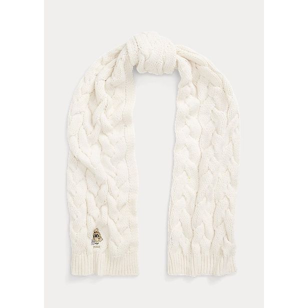 POLO RALPH LAUREN POLO BEAR CABLE-KNIT WOOL-BLEND SCARF - Yooto