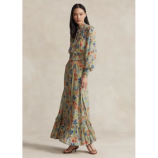 POLO RALPH LAUREN FLORAL CRINKLED GEORGETTE DRESS - Yooto