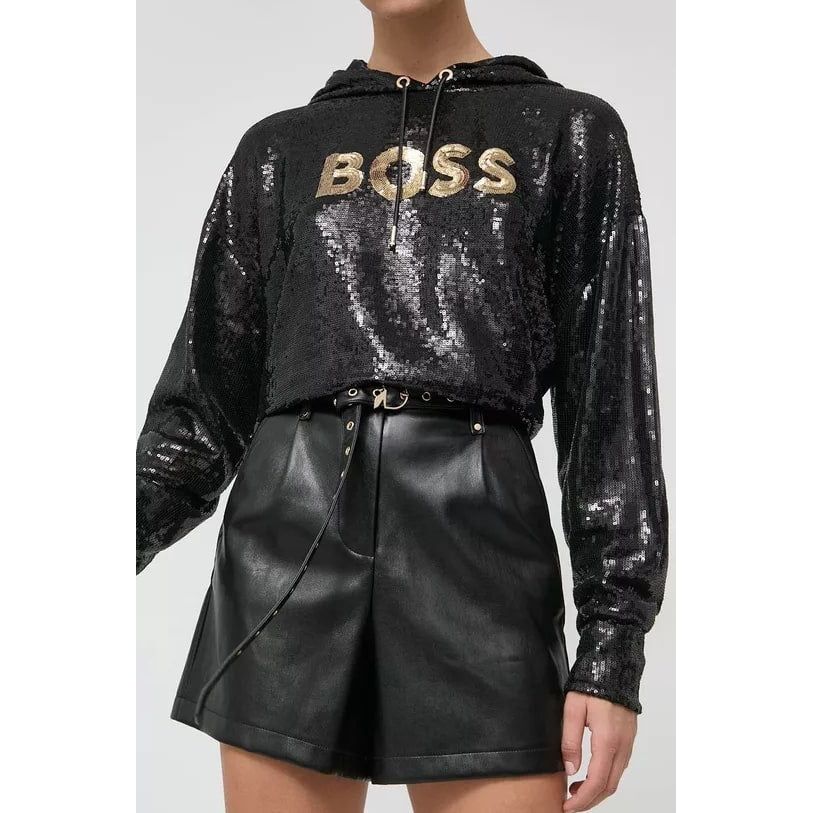 BOSS RELAXED-FIT HOODIE IN STRETCH MATERIAL WITH SEQUINNED LOGO - Yooto