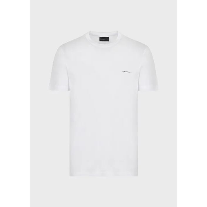 EMPORIO ARMANI TENCEL-JERSEY BLEND T-SHIRT WITH MICRO LOGO LETTERING - Yooto