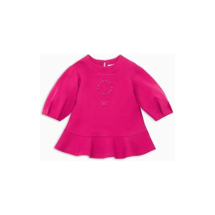 EMPORIO ARMANI KIDS VISCOSE-BLEND JERSEY DRESS WITH MATCHING LOGO EMBROIDERY AND FLOUNCE - Yooto