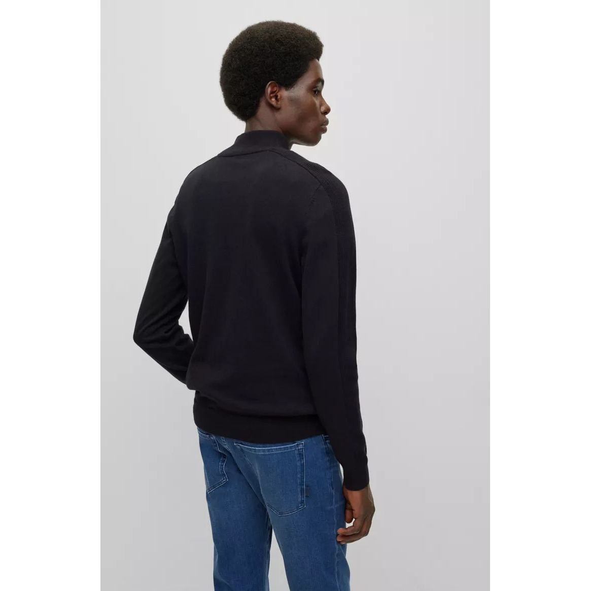 BOSS REGULAR-FIT TROYER SWEATER IN COTTON AND VIRGIN WOOL - Yooto