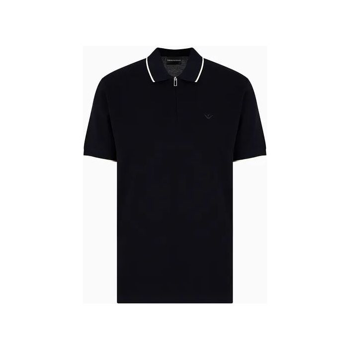 EMPORIO ARMANI MERCERISED PIQUÉ POLO SHIRT WITH ZIP AND MICRO EAGLE EMBROIDERY - Yooto