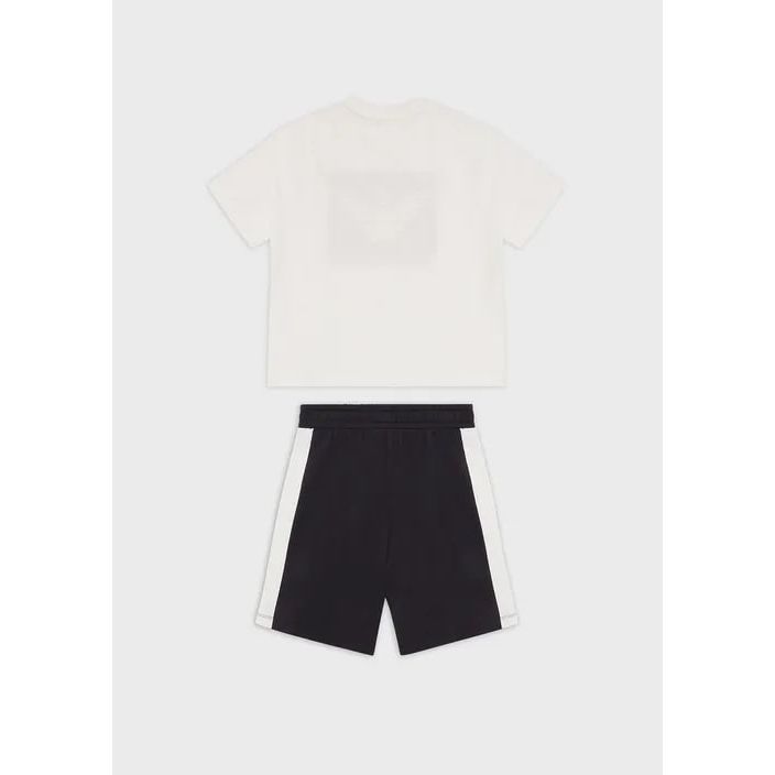 EMPORIO ARMANI  KIDS ORGANIC-JERSEY T-SHIRT AND BOARD SHORTS SET WITH OVERSIZED EAGLE - Yooto