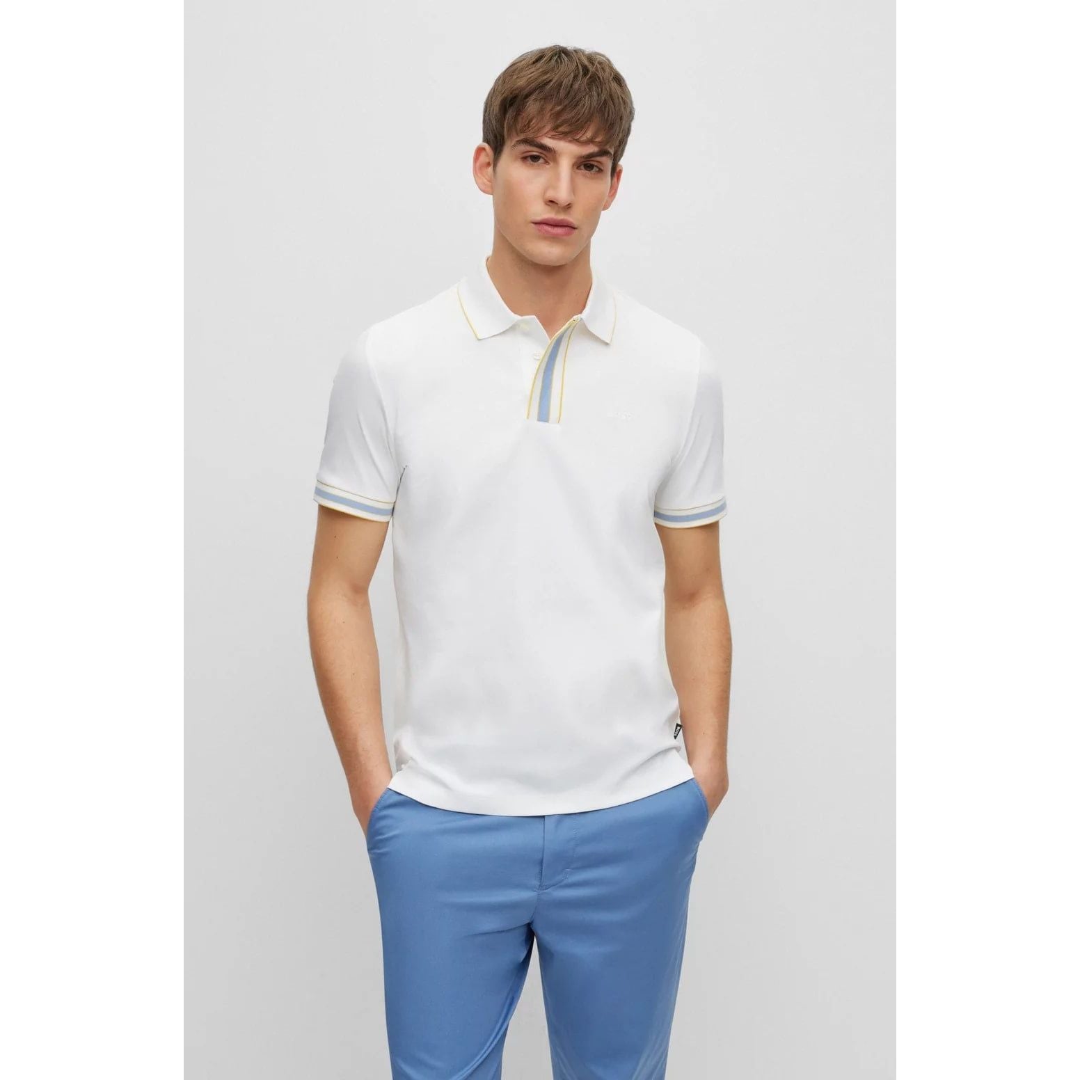 BOSS INTERLOCK-COTTON POLO SHIRT WITH CONTRAST TIPPING - Yooto