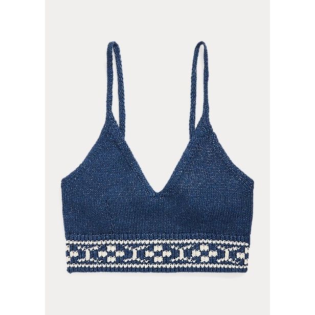 POLO RALPH LAUREN GEO-MOTIF COTTON-LINEN BRALETTE - Yooto