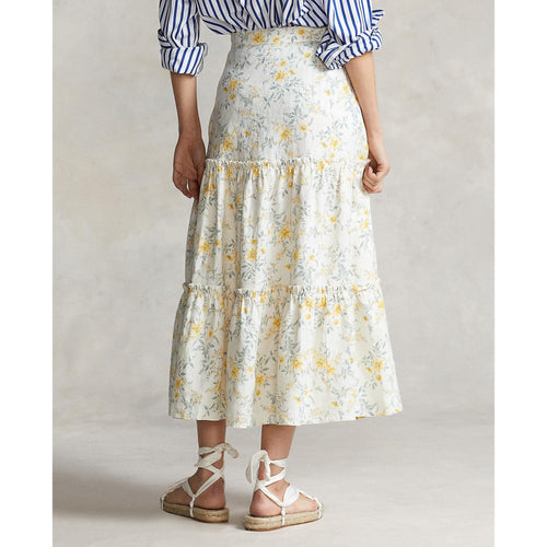 Ներբեռնեք պատկերը Պատկերասրահի դիտիչում՝ Floral Two-Tiered Linen Midi Skirt - Yooto
