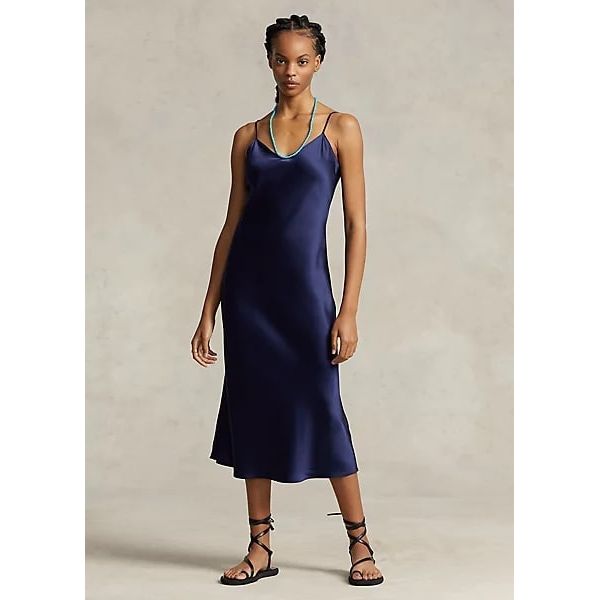 POLO RALPH LAUREN SILK MIDI SLIP DRESS - Yooto