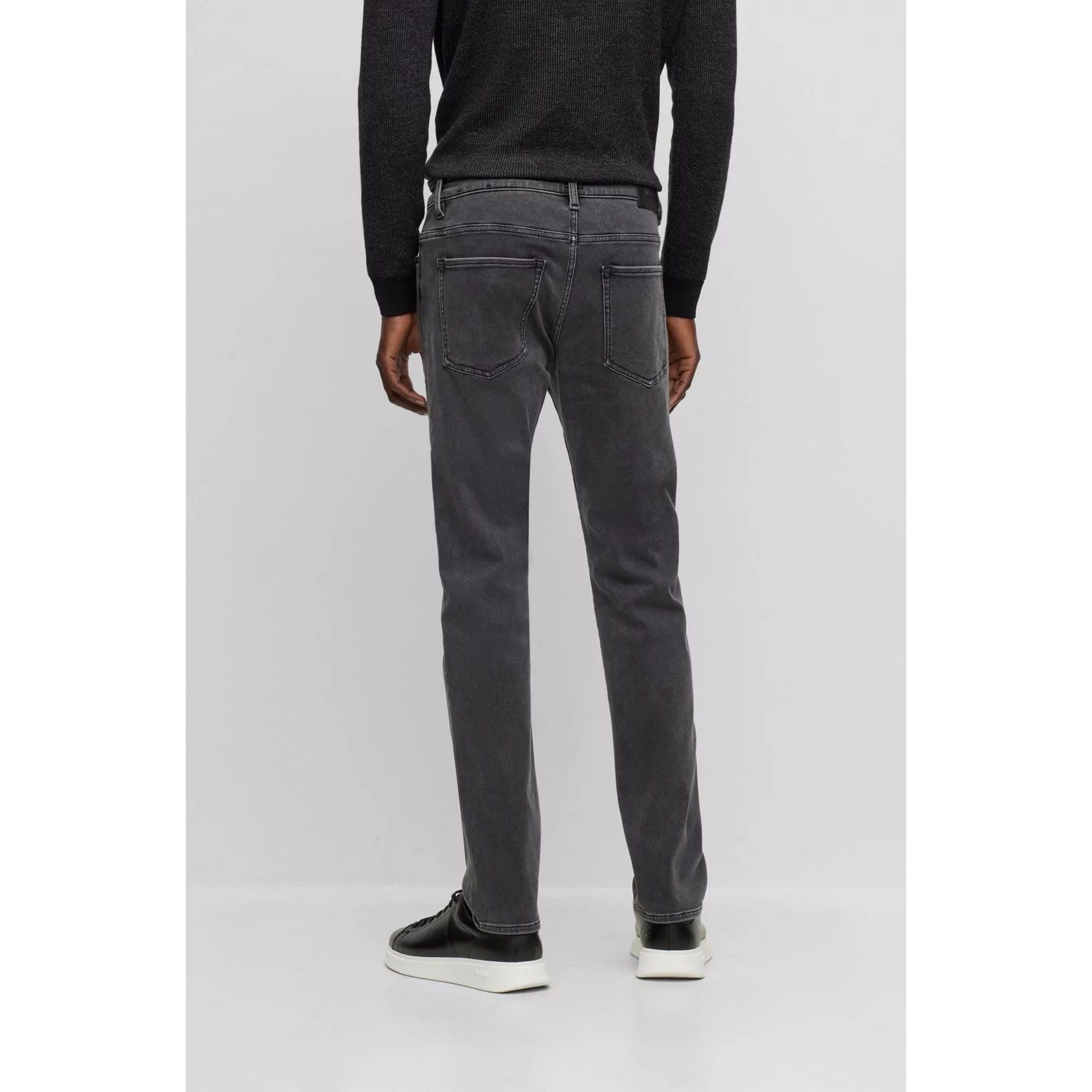 BOSS SLIM-FIT JEANS IN BLACK STRETCH DENIM - Yooto