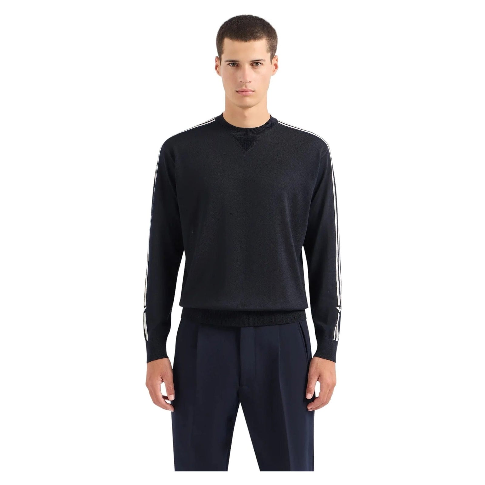 EMPORIO ARMANI PLAIN-KNIT VIRGIN-WOOL JUMPER WITH JACQUARD EAGLE LOGO - Yooto