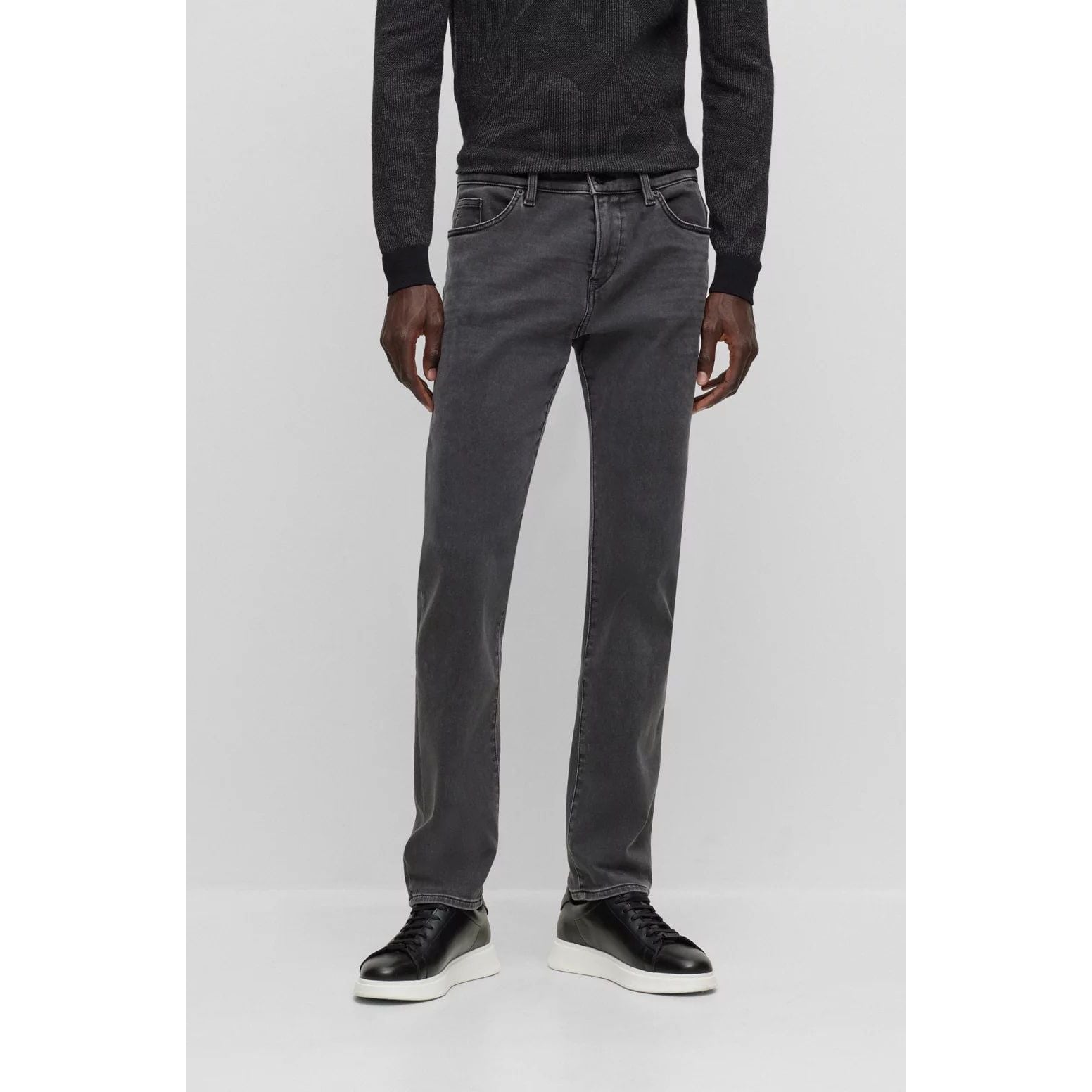 BOSS SLIM-FIT JEANS IN BLACK STRETCH DENIM - Yooto