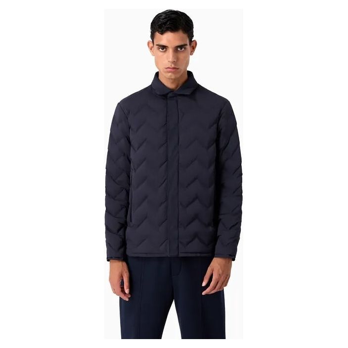 EMPORIO ARMANI TRAVEL ESSENTIAL CHEVRON QUILTED NYLON PACKABLE CLASSIC COLLAR DOWN JACKET - Yooto