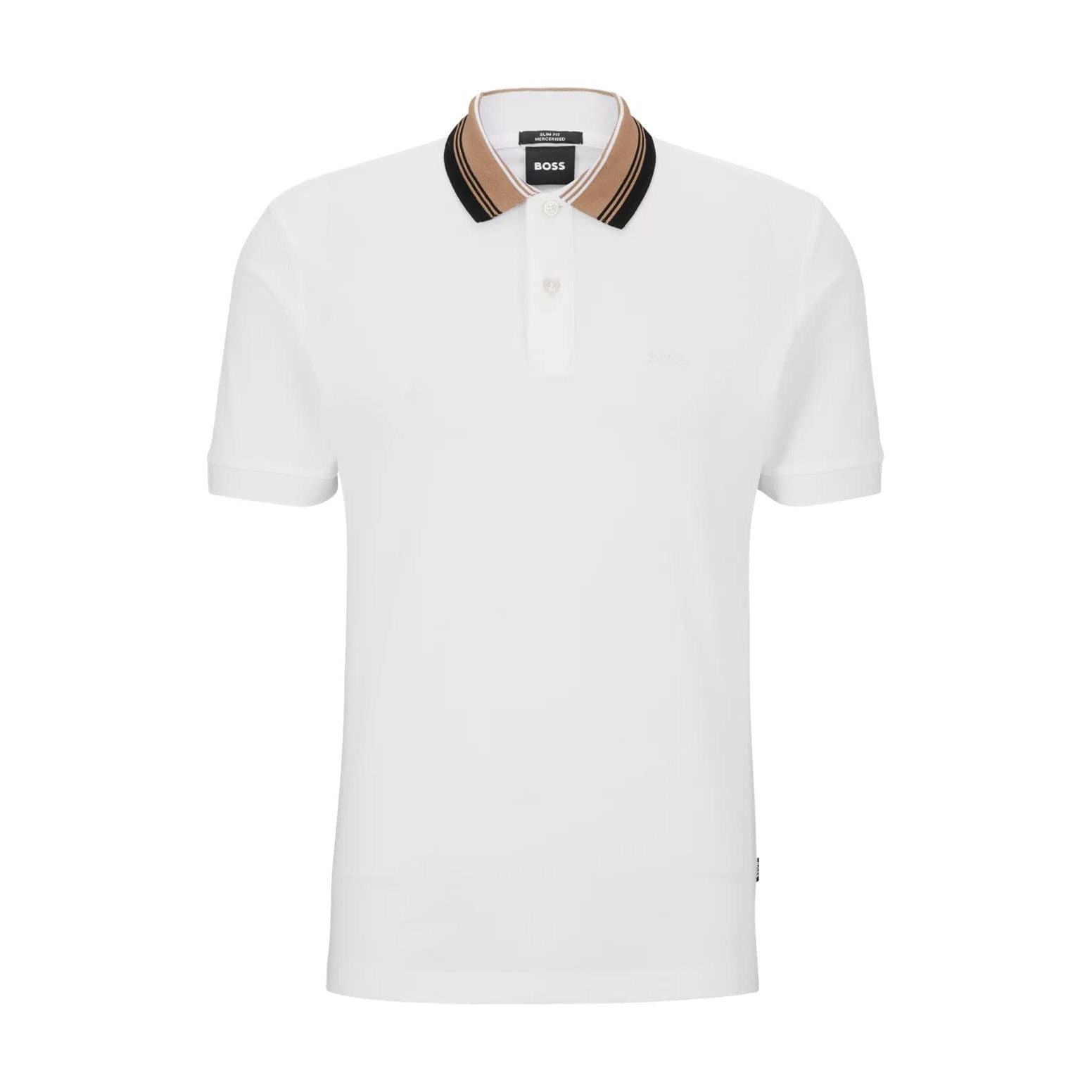 BOSS COTTON-PIQUÉ SLIM-FIT POLO SHIRT WITH STRIPED COLLAR - Yooto