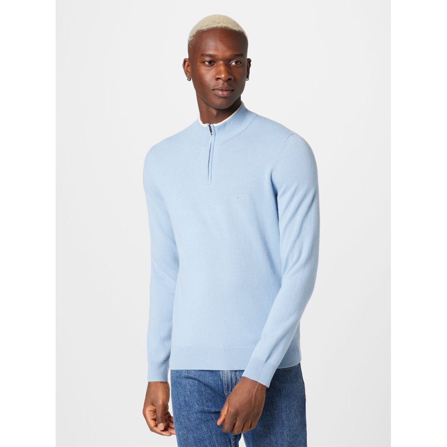 BOSS ZIP-NECK SWEATER IN VIRGIN WOOL WITH EMBROIDERED LOGO - Yooto