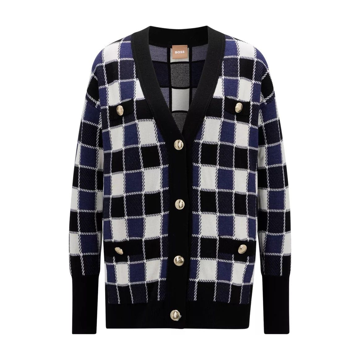 BOSS RELAXED-FIT CHECKED CARDIGAN WITH LOGO BUTTONS - Yooto