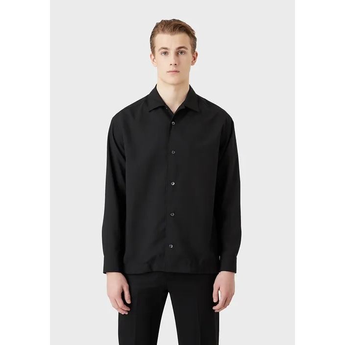 EMPORIO ARMANI PLAIN-WEAVE WOOL-BLEND SHIRT - Yooto