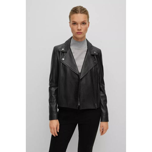 Load image into Gallery viewer, BOSS REGULAR-FIT BIKER JACKET IN OLIVENLEDER WITH MONOGRAM LINING - Yooto
