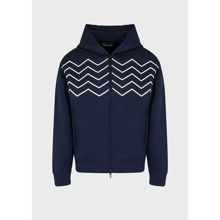 EMPORIO ARMANI TRAVEL ESSENTIALS CHEVRON-EMBROIDERED MODAL HOODED, ZIP-UP SWEATSHIRT - Yooto