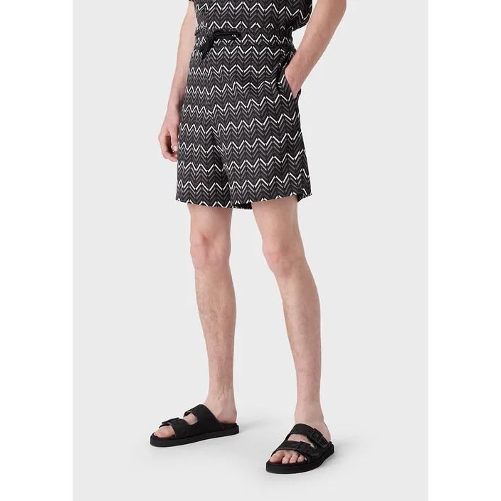 EMPORIO ARMANI ALL-OVER PATTERN LYOCELL BOARD SHORTS WITH DRAWSTRING - Yooto