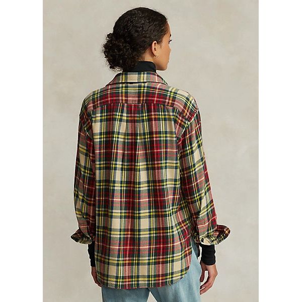 POLO RALPH LAUREN BEADED-LOGO PLAID COTTON TWILL SHIRT - Yooto