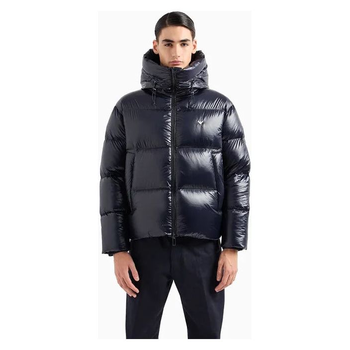 EMPORIO ARMANI WATER-REPELLENT HOODED DOWN JACKET IN QUILTED NYLON - Yooto