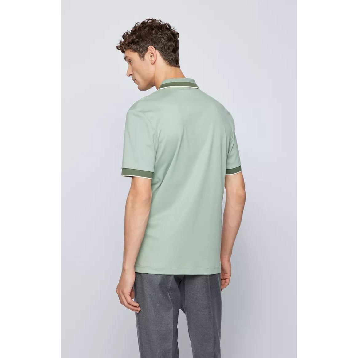 BOSS INTERLOCK-COTTON POLO SHIRT WITH COLOUR-BLOCKED COLLAR - Yooto