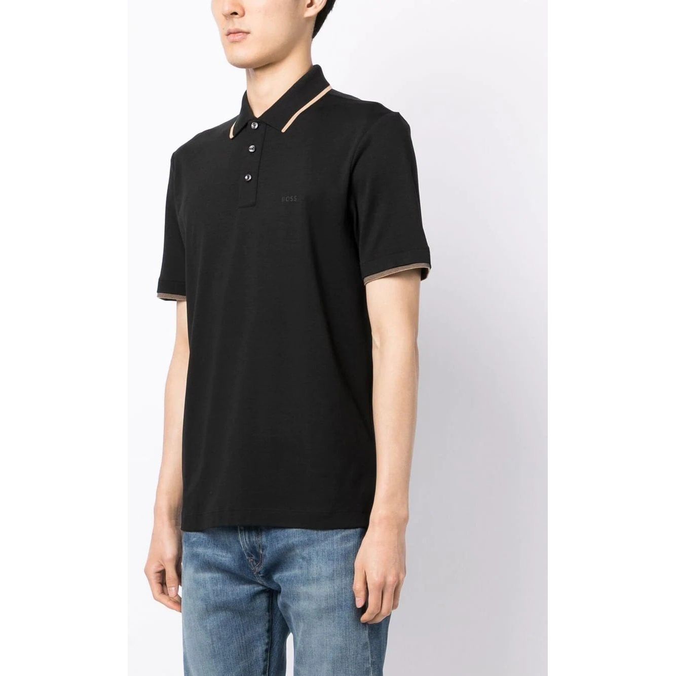 BOSS COTTON INTERLOCK POLO SHIRT WITH RUBBERIZED LOGO - Yooto