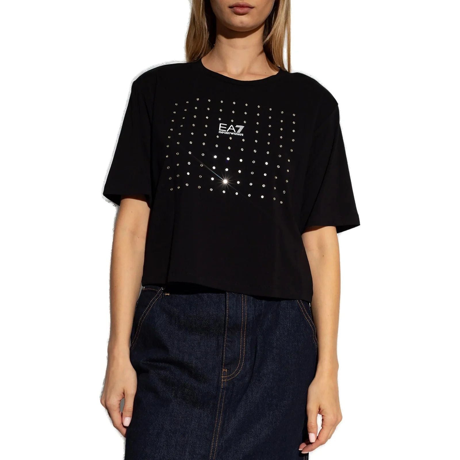 EA7 STUD-EMBELLISHED LOGO-PRINT T-SHIRT - Yooto