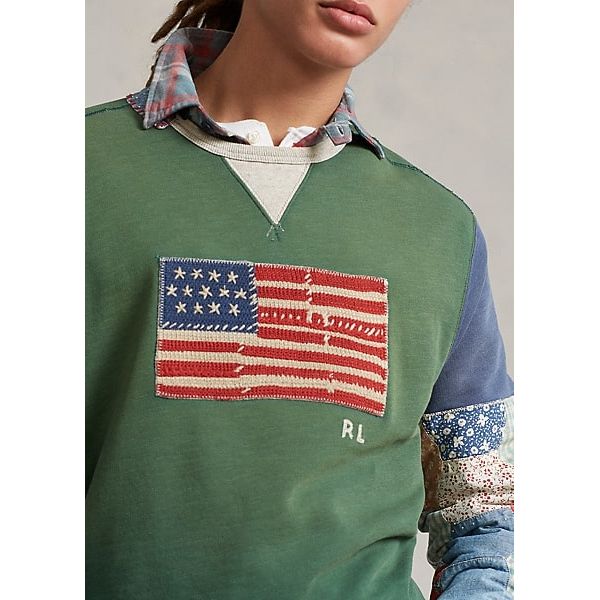 POLO RALPH LAUREN FLAG PATCHWORK-SLEEVE FLEECE SWEATSHIRT - Yooto