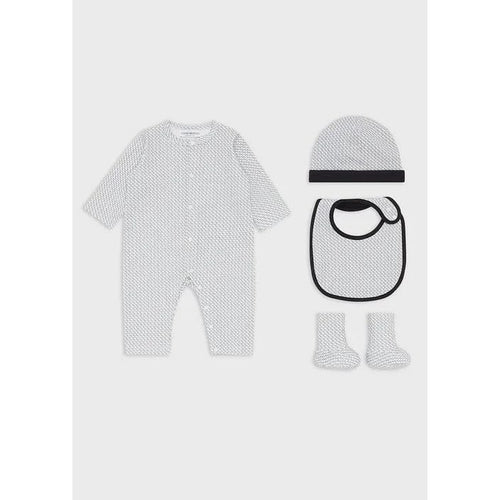 Load image into Gallery viewer, EMPORIO ARMANI KIDS GIFT SET CONSISTING OF OP-ART EAGLE BOOTIES, BIB, ONESIE AND BEANIE - Yooto
