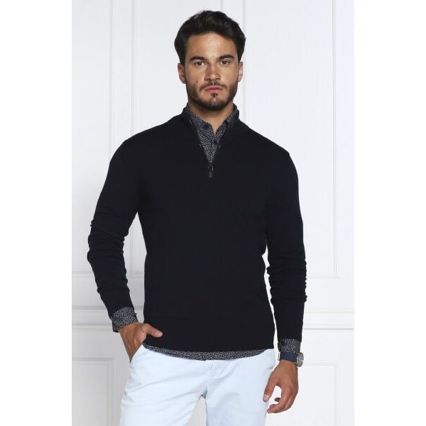 BOSS WOOL-BLEND SWEATER WITH LOGO-TRIM ZIPPED COLLAR - Yooto