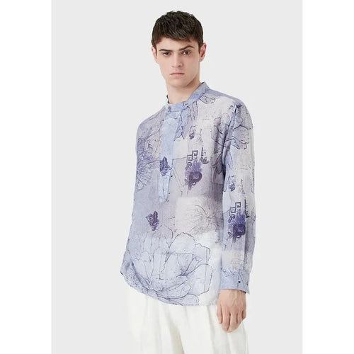 Load image into Gallery viewer, Tattoo-print muslin shirt with guru collar - Yooto
