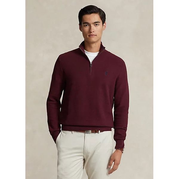 Polo Ralph Lauren Men’s Mesh-Knit Cotton Quarter-Zip Sweater Red Size Large store NWT