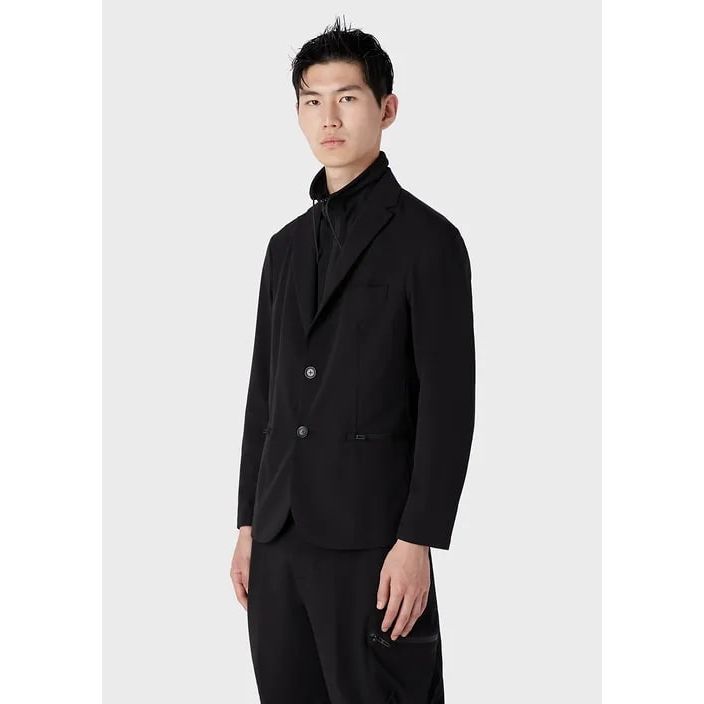 EMPORIO ARMANI TRAVEL ESSENTIALS WATER-REPELLENT, TWO-WAY STRETCH TECHNICAL-NYLON BLAZER WITH DETACHABLE INNER PANEL - Yooto