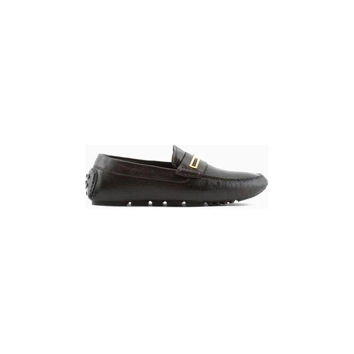 EMPORIO ARMANI PEBBLED LEATHER DRIVING LOAFERS WITH STIRRUP BAR - Yooto